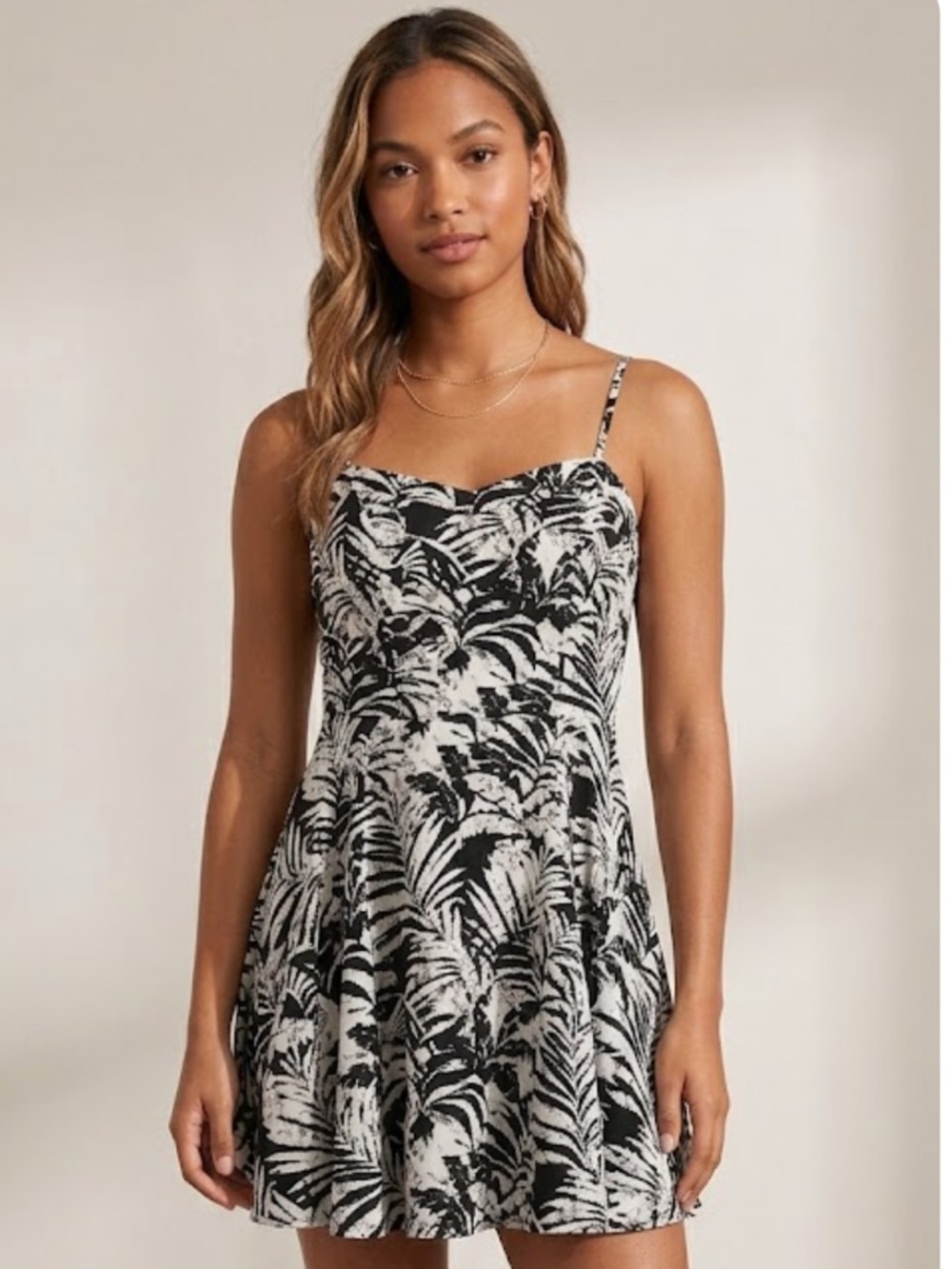 American Eagle Outfitters Black and White Leaf Print Dress